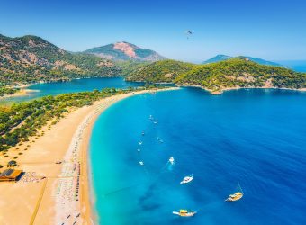 Amazing aerial view of Blue Lagoon in Oludeniz, Turkey