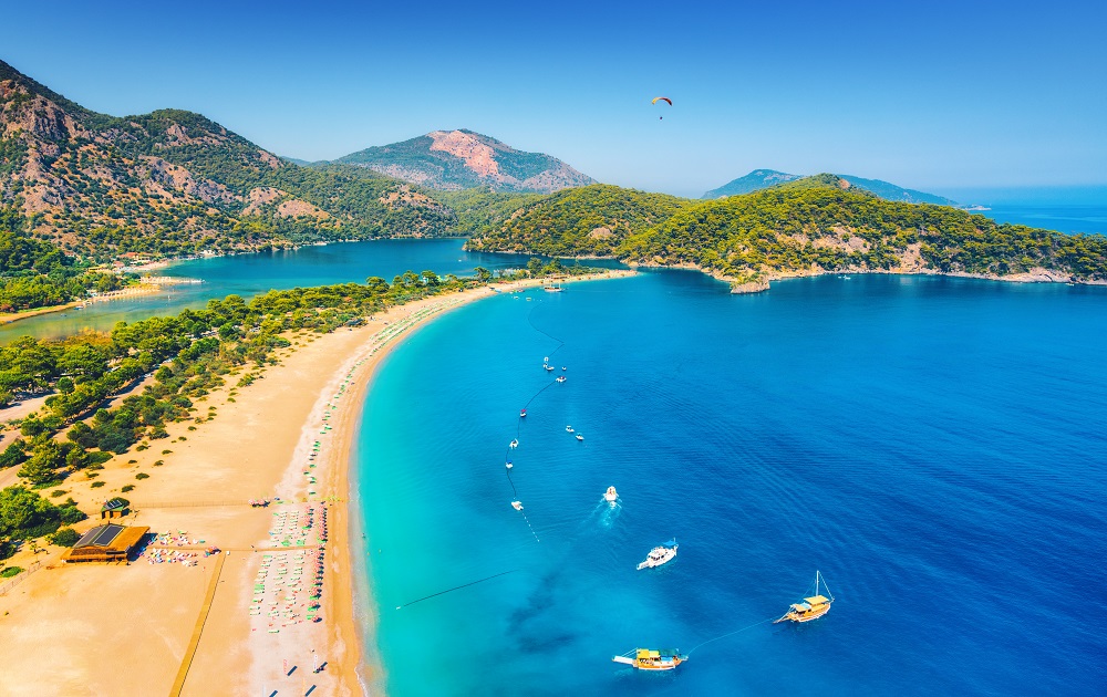 Amazing aerial view of Blue Lagoon in Oludeniz, Turkey