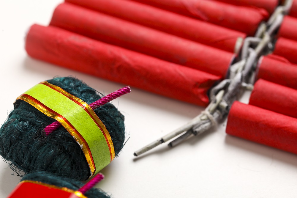 Indian festival diwali , firecrackers isolated on white background