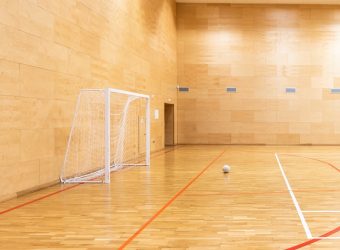 Gates for mini football. Hall for handball in modern sport court