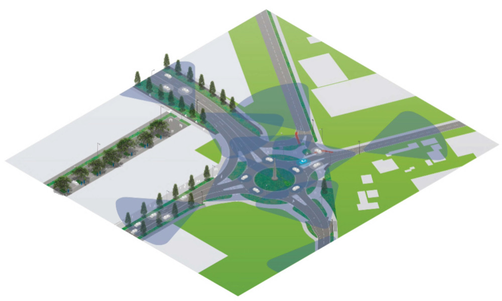 Fest verbaute Sensoren erfassen das Umfeld des Kreisverkehrs-autonomes Fahren_THI_1000pixel